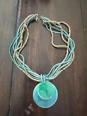 Multistrand Turquoise & Teal Shell Pendant Necklace